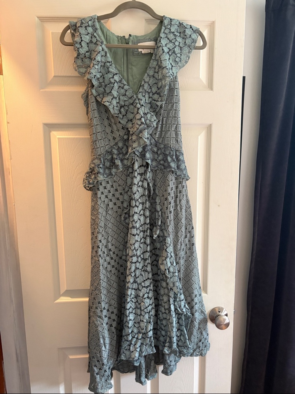 Anthropologie Seafoam Lace Ruffle Midi Dress